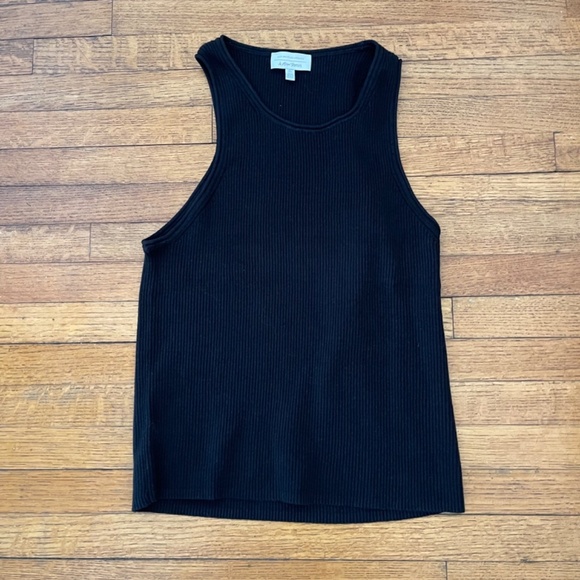 & Other Stories Black Ribbed Tank Top Medium Thick Cotton-Linen Blend EUC - Picture 2 of 5